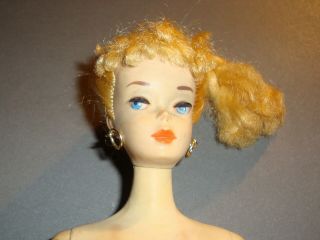 Vintage 3 Barbie Blonde Braided Hair Brown Eyeshadow w/ Swimsuit Glasses Stand 6