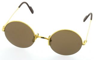Cartier Vintage High Fashion Gold Tone Round Sunglasses W/ Box