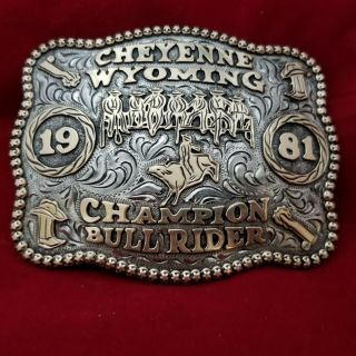 Rodeo Trophy Buckle Vintage 1981 Cheyenne Wyoming Bull Riding Champion 116