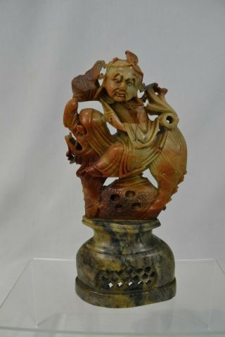 Vintage Chinese Soapstone Carving Luohan Saint Statue