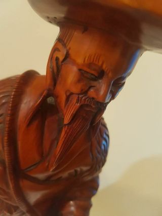 Vintage Chinese Carved Wood Figure of Oriental Elder 14inches Tall 3