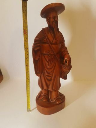 Vintage Chinese Carved Wood Figure of Oriental Elder 14inches Tall 4