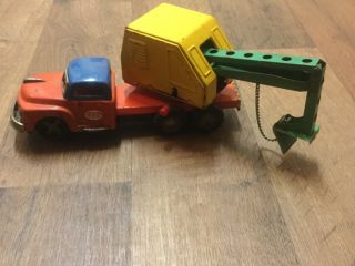Vintage 1950s Tin Friction Japan Dirt Digger Truck 7 1/2 " Sss Brand Toy Truck.