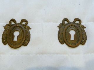 Antique Pair 19th Century French Brass Keyhole Escutcheon Plates Rococo Baroque