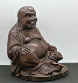 Vintage Chinese Hand Carved Wooden Happy Buddha