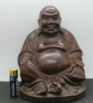 Vintage Chinese Hand Carved Wooden Happy Buddha 3