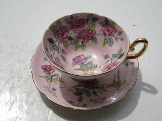 Ornate Pink With Red Flowers Taylor & Kent Longton England Cup & Saucer Set