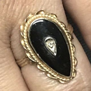 Stunning 14k Yellow Gold Vintage Black Onyx Tear Drop Diamond Ring Size 6