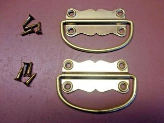Two (2) Vintage Solid Brass Thin Drop Bail Style Drawer Pulls Handles W/screws