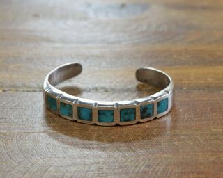 Vintage Turquoise Inlay Sterling Silver Cuff Bracelet