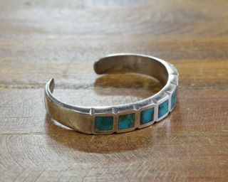 Vintage Turquoise Inlay Sterling Silver Cuff Bracelet 2