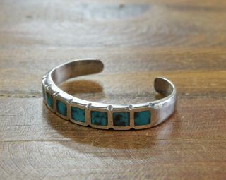 Vintage Turquoise Inlay Sterling Silver Cuff Bracelet 4