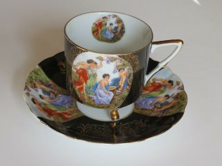 Vintage Lm Royal Halsey Very Fine Footed Maidens/nude Tea Cup And Saucer