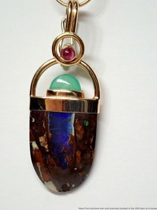 Vintage 14k Gold Natural Australian Opal Slide Pendant Chrysoprase Tourmaline