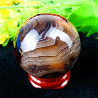 64g Brown Madagascar Crazy Lace Silk Banded Agate Tumbled Ball 36mm Aw15703