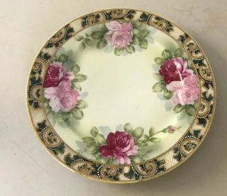 8” Antique Hand Painted Decorated Water Pitcher Plate Porcelain Roses Ornate 4