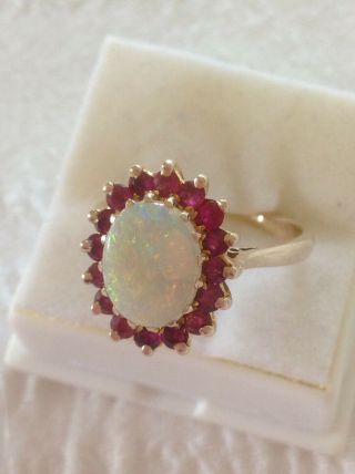 Vintage Opal Yellow Gold Ring with Red Stones Ruby / Garnet ? Val $2,  000 4