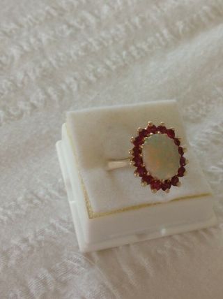 Vintage Opal Yellow Gold Ring with Red Stones Ruby / Garnet ? Val $2,  000 5