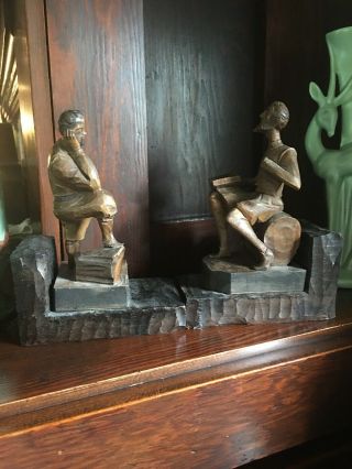 Don Quixote & Sancho Panza Ouro Artesania Spain Carved Wood Figures Book Ends 3