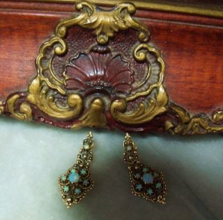 Antique Early Art Deco 14k Gold Heavy Australian Opal Pierced Earrings