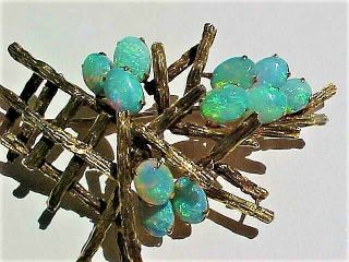 Vintage Hand Crafted Signed Mid Century Modern 14K Gold Pin w/ Exceptional Opals 11