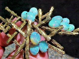 Vintage Hand Crafted Signed Mid Century Modern 14K Gold Pin w/ Exceptional Opals 2