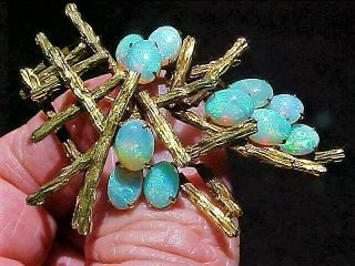Vintage Hand Crafted Signed Mid Century Modern 14K Gold Pin w/ Exceptional Opals 4