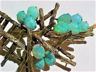 Vintage Hand Crafted Signed Mid Century Modern 14K Gold Pin w/ Exceptional Opals 5