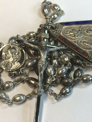 † Vintage Sterling Rosary Necklace 26 " Enameled Slider Military Medal 26.  86 Grs†