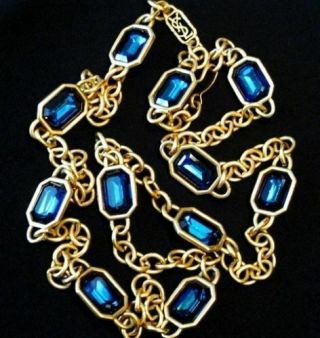 Rare Vintage Ysl Yves Saint Laurent Blue Peacock Crystal Runway Necklace