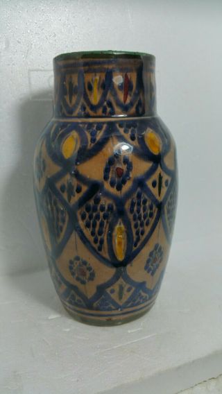 Vintage Vibrant Arts And Crafts Iznik Pottery Moroccan Persian Signed Vase