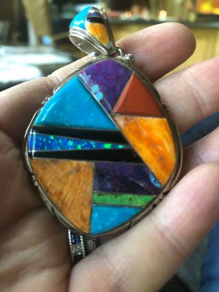 Turquoise And Spiny Oyster Inlaid Southwestern Pendant
