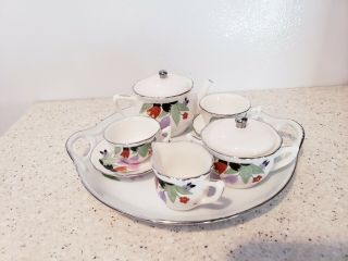 Vintage Childs Tea Set China Porcelain 10 Piece Handpainted Hall Crocus Pattern