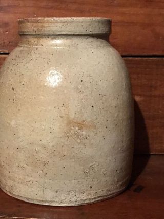Antique Primitive Folk Art Salt Glaze Stoneware Crock Cannister Short Squat AAFA 2
