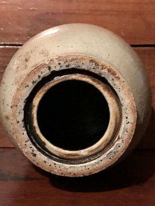 Antique Primitive Folk Art Salt Glaze Stoneware Crock Cannister Short Squat AAFA 5