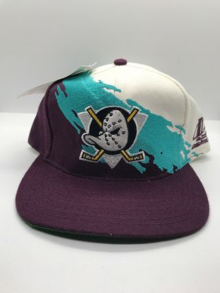 Vintage 90s Splash Anaheim Mighty Ducks Snapback Hat Nwt Very Rare Logo Athletic
