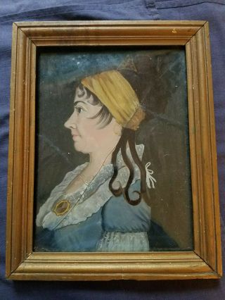 Antique Painting On Glass Portrait Of Woman Very Old