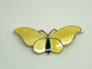 Rare Vintage Oxo Sterling Silver Yellow & Black Enamel Large Butterfly Brooch