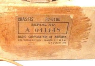 vintage RCA 610 - VI CONSOLE RADIO: Working/ Many Recaps AM/FM CHASSIS & PRE - SET 8