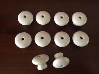 10 Antique White Porcelain Cabinet Drawer Pulls Knobs 1 1/8 " Hardware