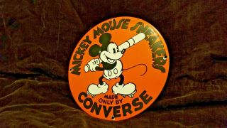 Old Vintage Walt Disney Porcelain Gas Collector Mickey Baseball Converse Sign