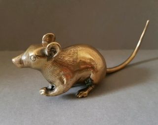 Unusual,  Life - Like 19thc.  Hand Made Indian Brass Figure Of A Mouse W.  Long Tail