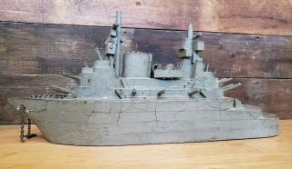 Huge Wood Battleship Ww2 Homemade Folk Art Wooden Vintage