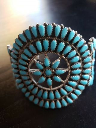 Vintage Zuni Sterling Silver & Turquoise Petit Point Cuff Bracelet 58g Signed