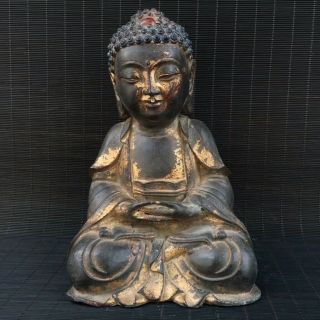 9 " China Old Antique Bronze Gilt Handmade Shakya Mani Big Head Buddha Statue