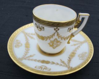 Belleek Demitasse Cup And Saucer Set White And Gold Signed