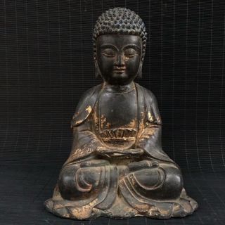 9 " China Antique Bronze Gilt Handmade Shakya Mani Big Head Buddha Statue