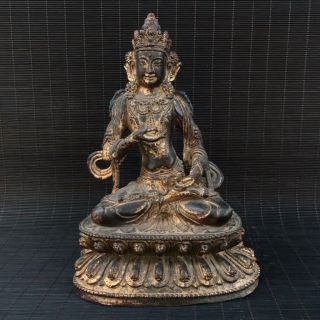 9 " China Old Antique Bronze Gilt Handmade Bodhisattva Manjusri Buddha Statue