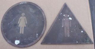 Vintage Antique Bronze Public Restroom Bathroom Male Female Signs Plaque Hotel