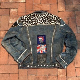 Sid Vicious Leopard Vintage Denim Studded Punk Rock Biker Jacket Levis 40” M 2